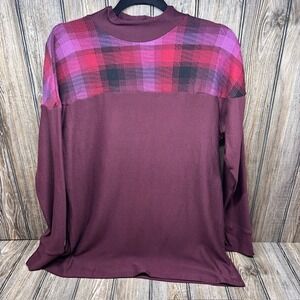 Cuddl Duds Women M Plaid Mock Neck Long Sleeve Cozy Shirt Top